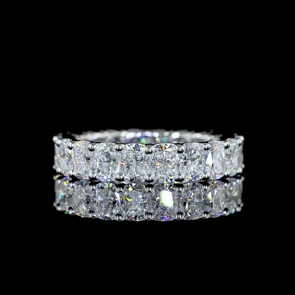 14K White Gold Eternity Band with 4.01 Carats of Prong Set Cushion Brilliant Lab Diamonds, E-F Color VS2 Clarity - Covaloro Fine Jewelry