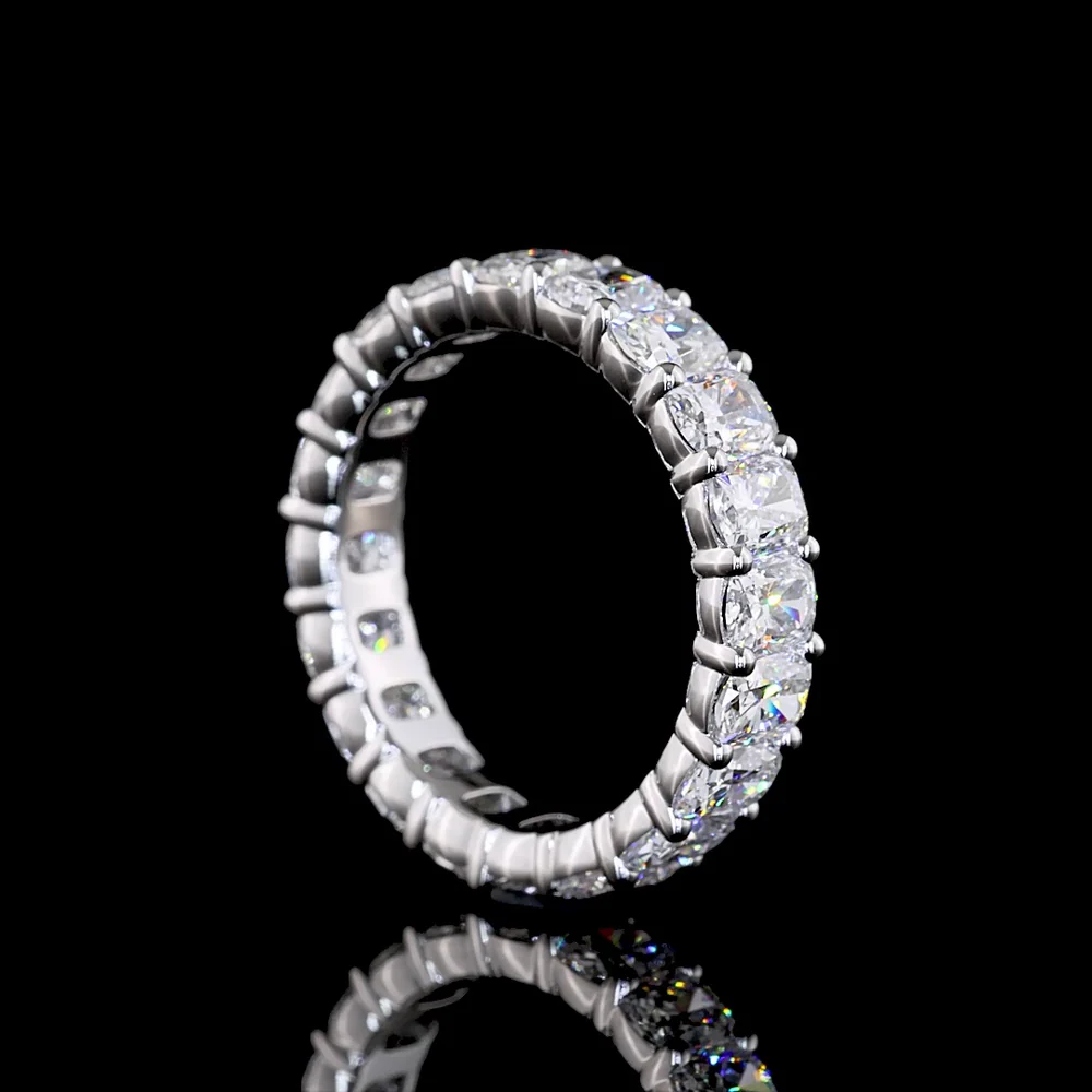 14K White Gold Eternity Band with 4.01 Carats of Prong Set Cushion Brilliant Lab Diamonds, E-F Color VS2 Clarity - Covaloro Fine Jewelry - Image 3