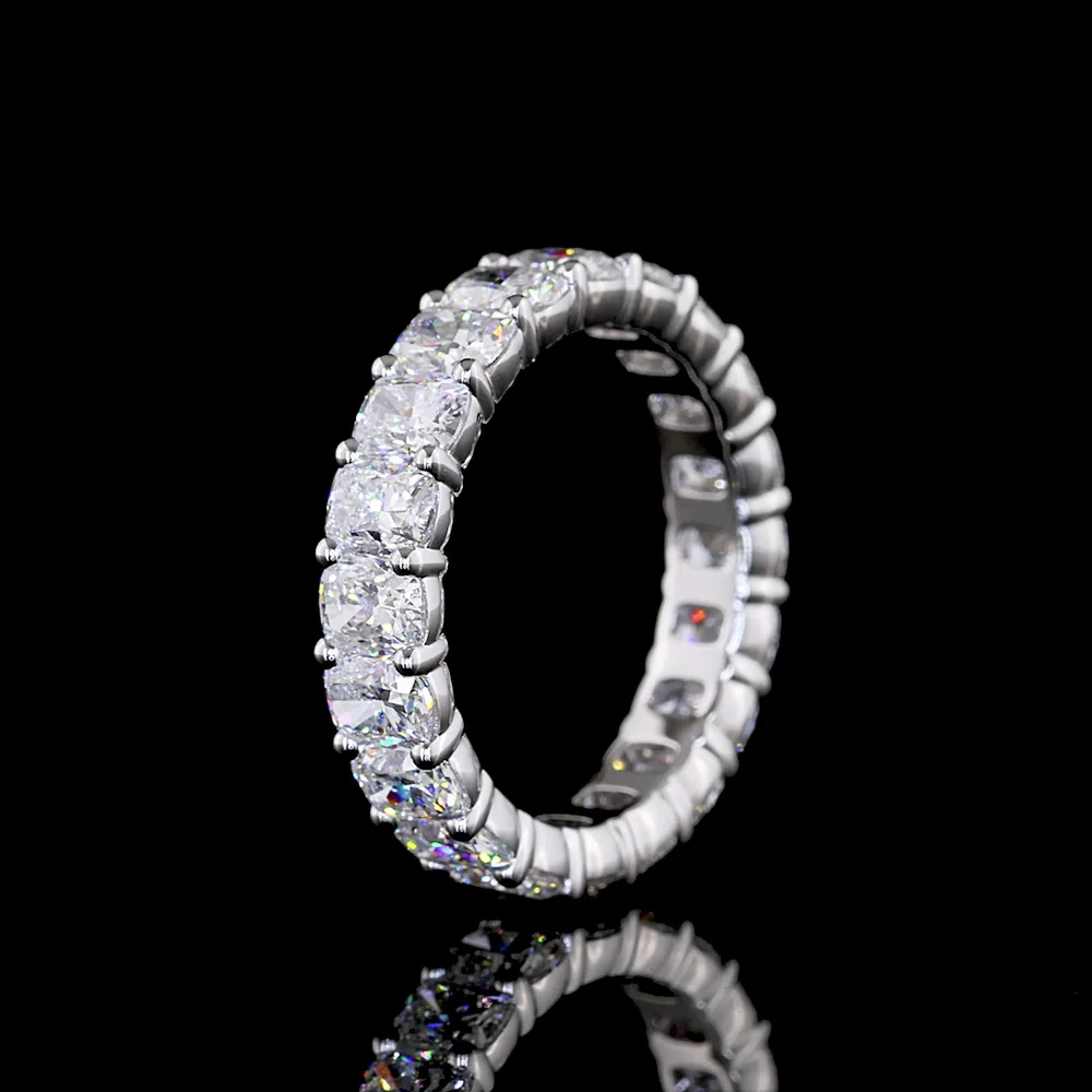 14K White Gold Eternity Band with 4.01 Carats of Prong Set Cushion Brilliant Lab Diamonds, E-F Color VS2 Clarity - Covaloro Fine Jewelry - Image 4