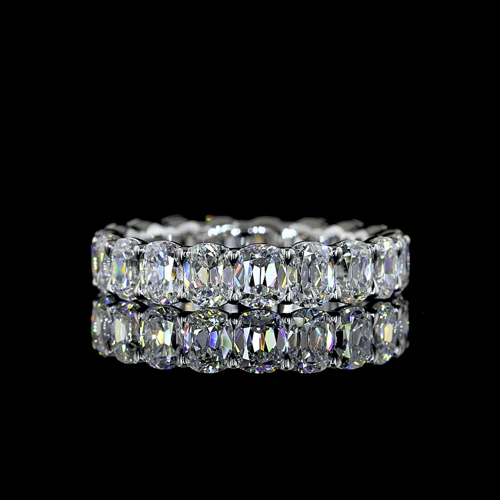14K White Gold Eternity Band with 4.15 Carats Antique Cushion Cut Lab Diamonds - 19 Stones in Prong Setting, E-F Color VS Clarity - Covaloro Fine Jewelry