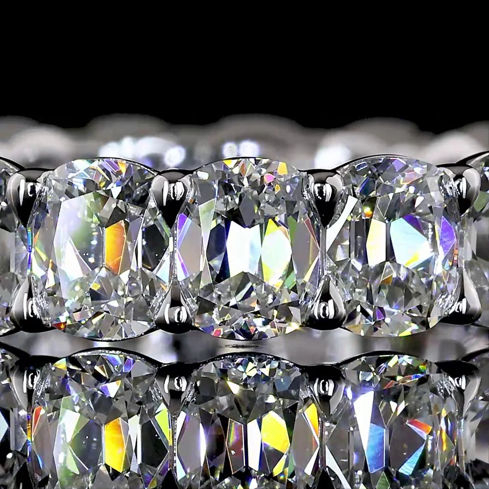 14K White Gold Eternity Band with 4.15 Carats Antique Cushion Cut Lab Diamonds - 19 Stones in Prong Setting, E-F Color VS Clarity - Covaloro Fine Jewelry - Image 2