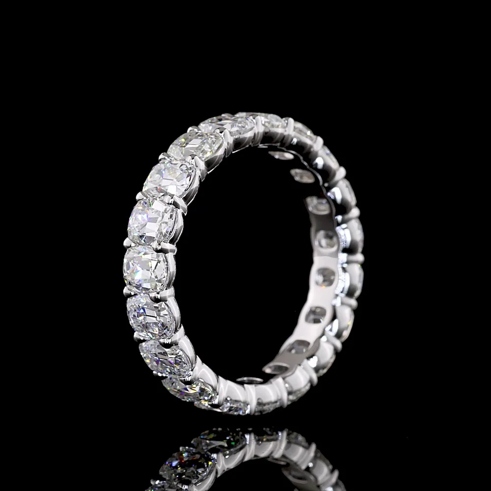 14K White Gold Eternity Band with 4.15 Carats Antique Cushion Cut Lab Diamonds - 19 Stones in Prong Setting, E-F Color VS Clarity - Covaloro Fine Jewelry - Image 4