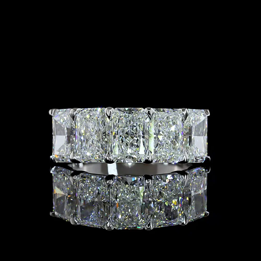14K White Gold Eternity Band with 5 Prong-Set Radiant Cut Lab Diamonds - 5.11 Carats Total Diamond Weight, E-F VVS2 Clarity - Covaloro Fine Jewelry