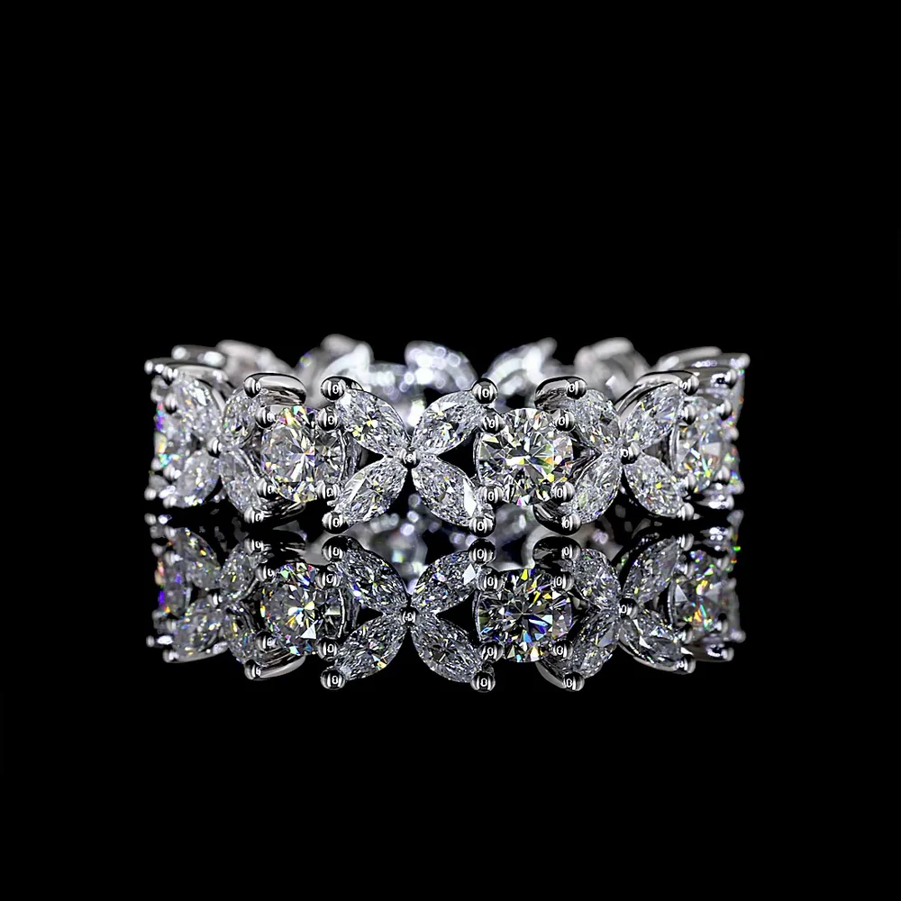 14K White Gold Eternity Band with 8 Brilliant Round and 32 Marquise Cut Lab Diamonds - 2.28 Total Carat Weight - Covaloro Fine Jewelry