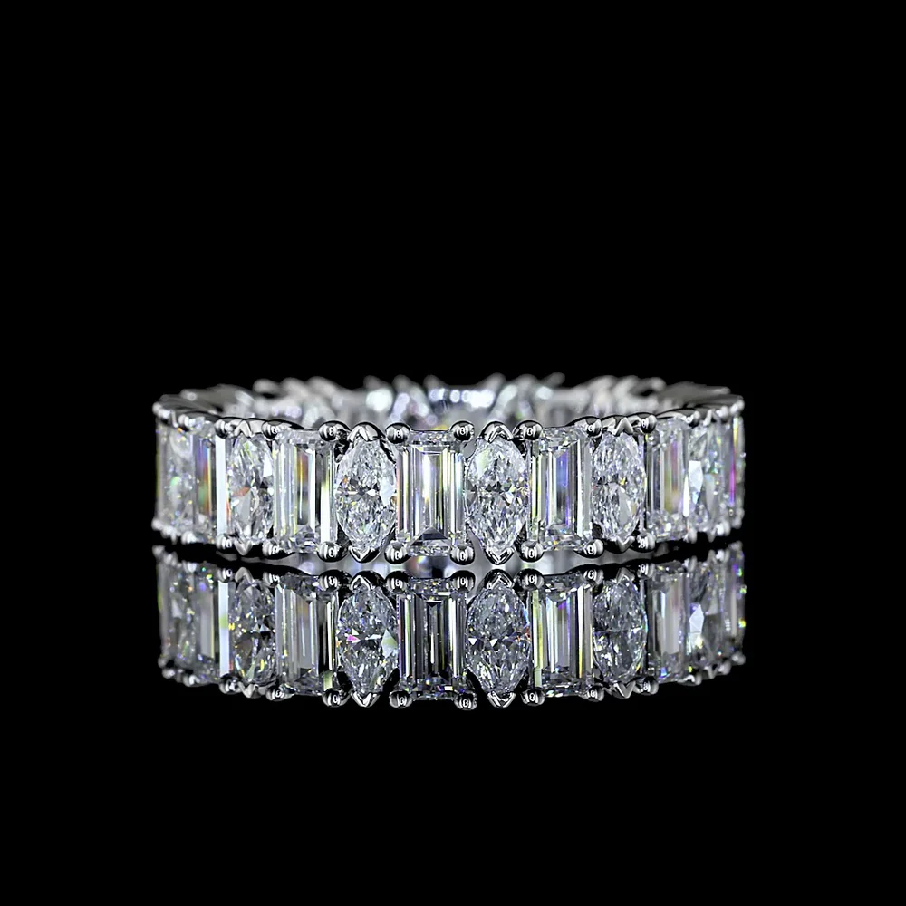 14K White Gold Eternity Band with Alternating Baguette and Marquise Lab Diamonds - 2.64 Carats Total Diamond Weight - Covaloro Fine Jewelry