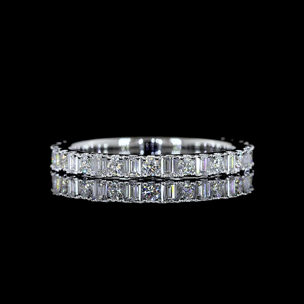 14K White Gold Eternity Band with Alternating Baguette and Round Lab Diamonds - 0.92 Total Carat Weight, E-F Color VS Clarity - Covaloro Fine Jewelry