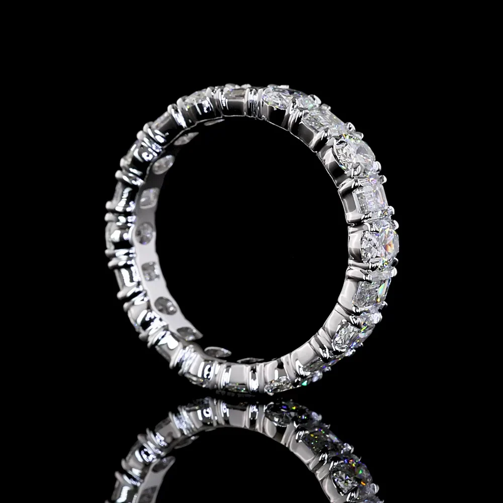 14K White Gold Eternity Band with Alternating Emerald and Oval Cut Lab-Grown Diamonds - 3.34 Total Carat Weight, E-F Color, VS Clarity - Covaloro Fine Jewelry - Image 3