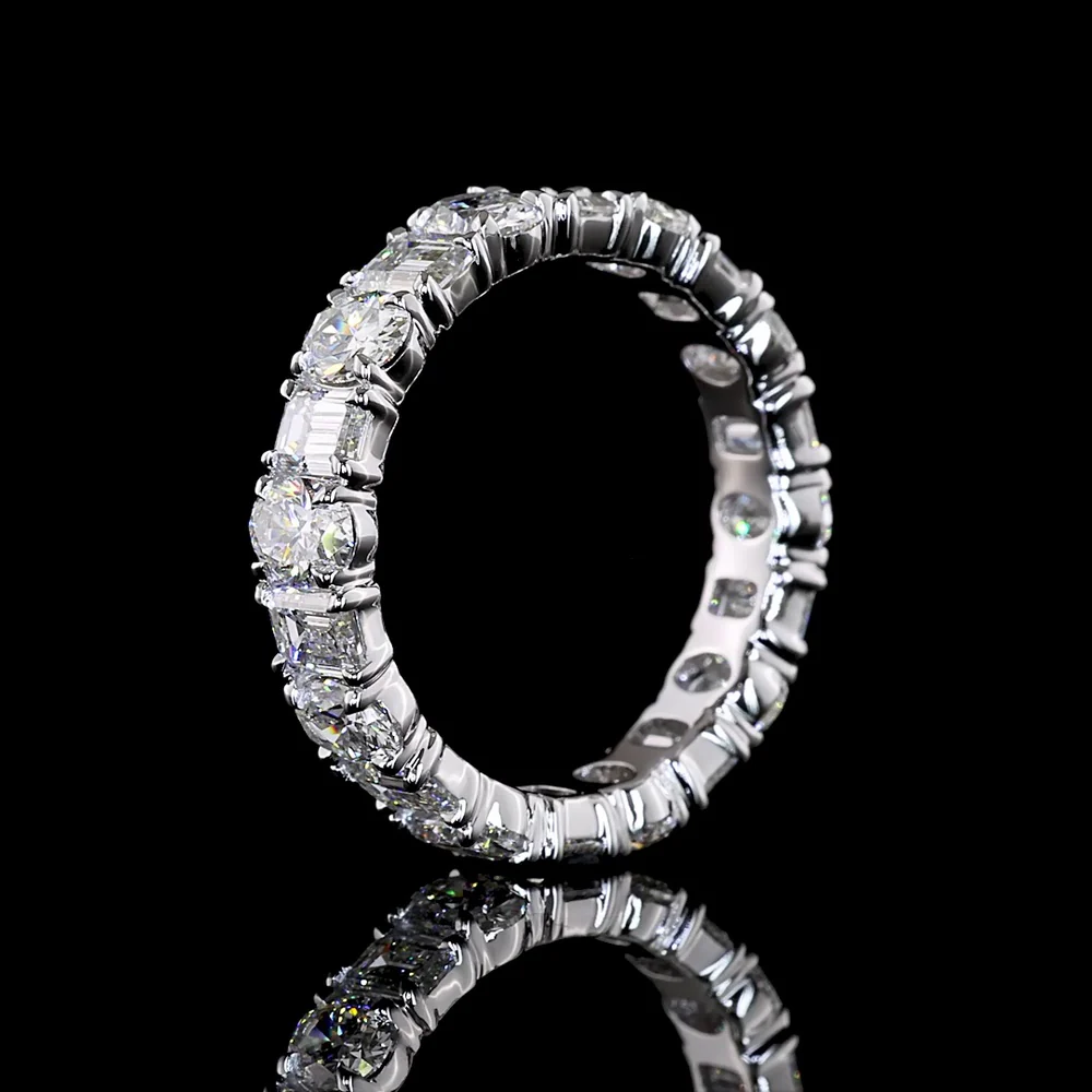 14K White Gold Eternity Band with Alternating Emerald and Oval Cut Lab-Grown Diamonds - 3.34 Total Carat Weight, E-F Color, VS Clarity - Covaloro Fine Jewelry - Image 4
