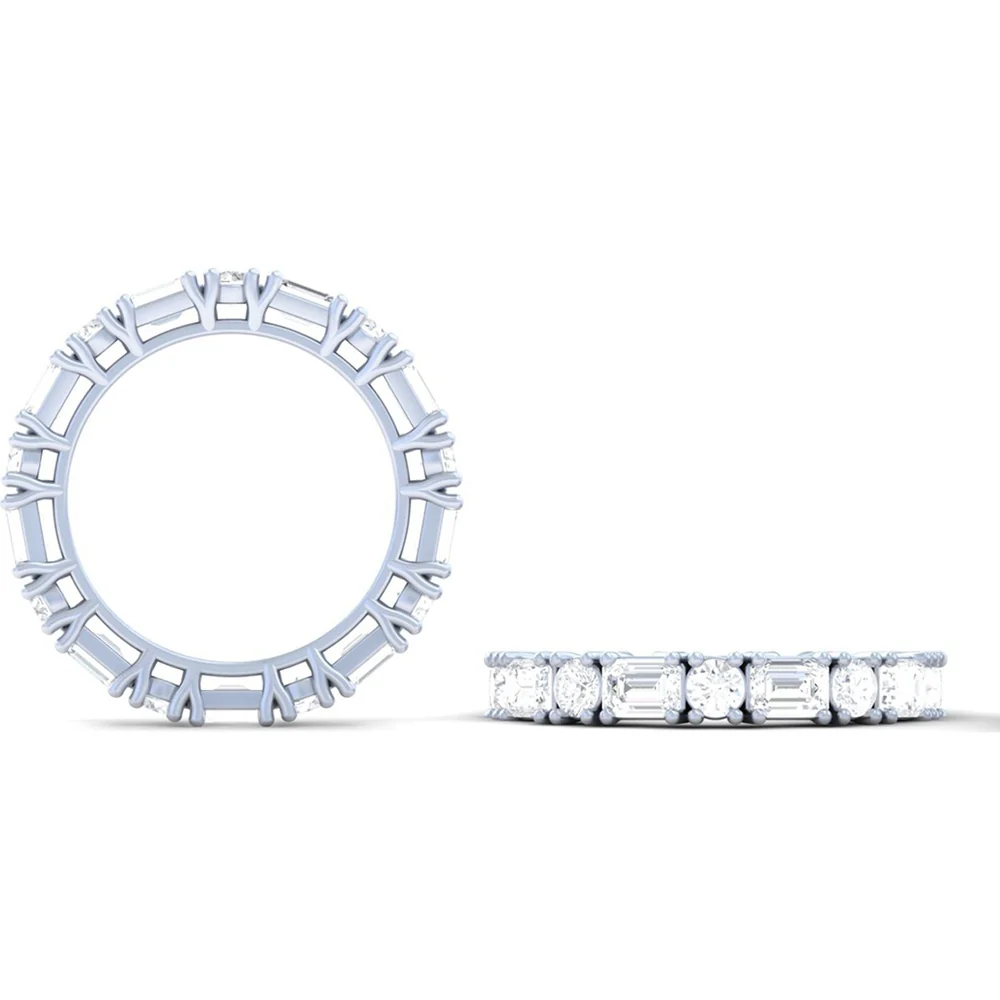 14K White Gold Eternity Band with Alternating Emerald Cut and Brilliant Cut Lab Diamonds - 3.01 Carats Total Diamond Weight - Covaloro Fine Jewelry