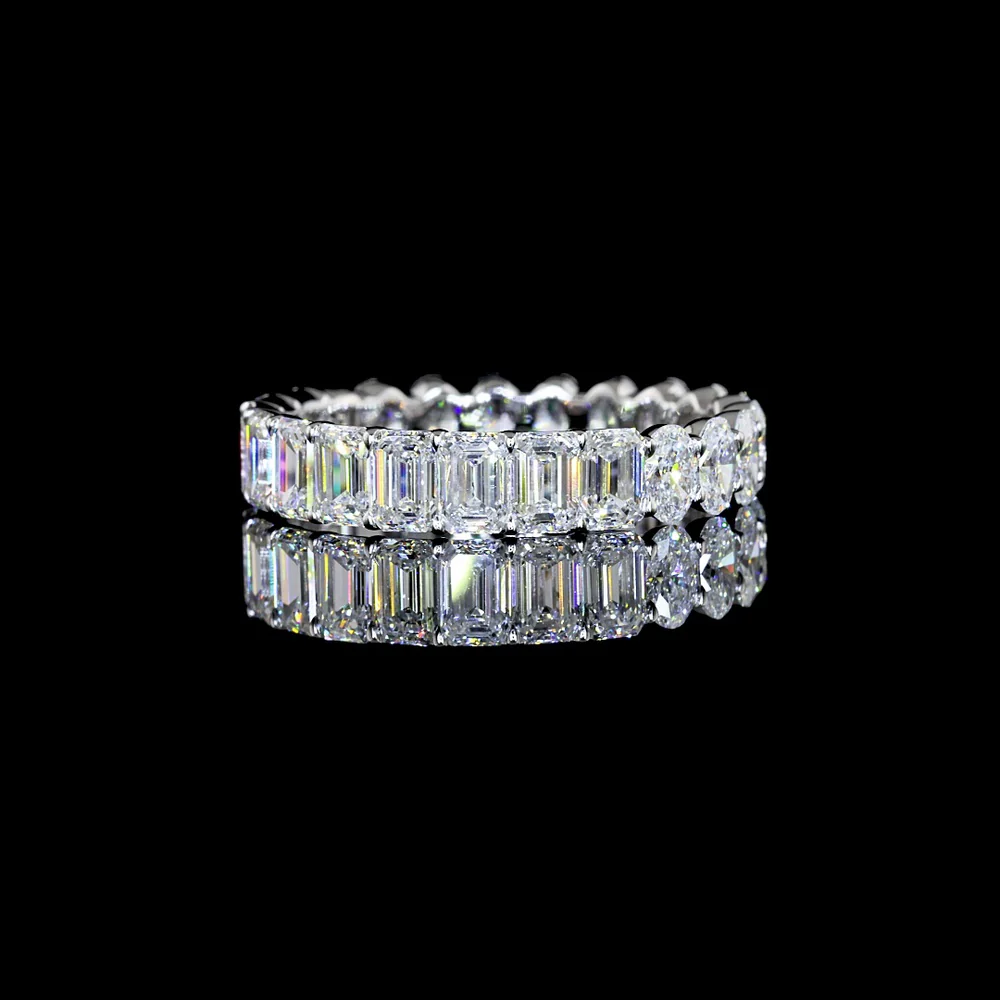 14K White Gold Eternity Band with Alternating Emerald Cut and Oval Cut Lab Diamonds - 3.79 Carats Total Diamond Weight - Covaloro Fine Jewelry