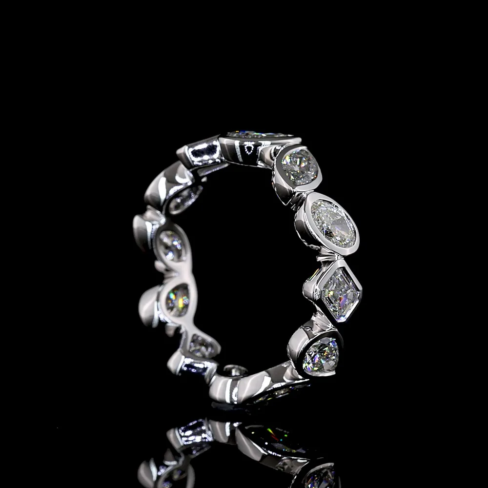 14K White Gold Eternity Band with Alternating Emerald Cut, Pear Shape, and Oval Cut Lab Diamonds in Bezel Settings - 2.62 Carat Total Diamond Weight - Covaloro Fine Jewelry - Image 3