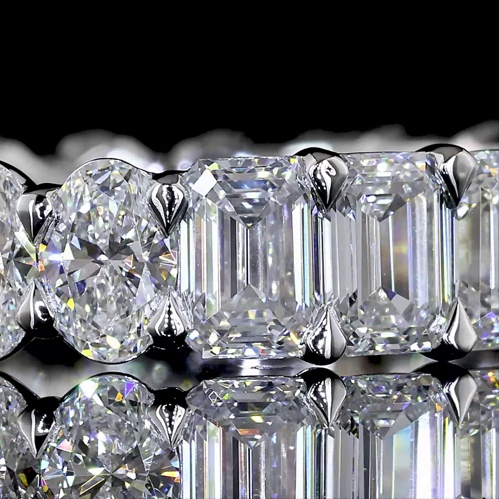 14K White Gold Eternity Band with Alternating Oval and Emerald Cut Lab Diamonds - 3.86 Carats Total Diamond Weight - Covaloro Fine Jewelry - Image 2