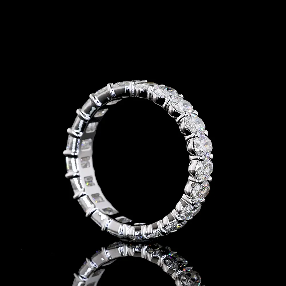14K White Gold Eternity Band with Alternating Oval and Emerald Cut Lab Diamonds - 3.86 Carats Total Diamond Weight - Covaloro Fine Jewelry - Image 3