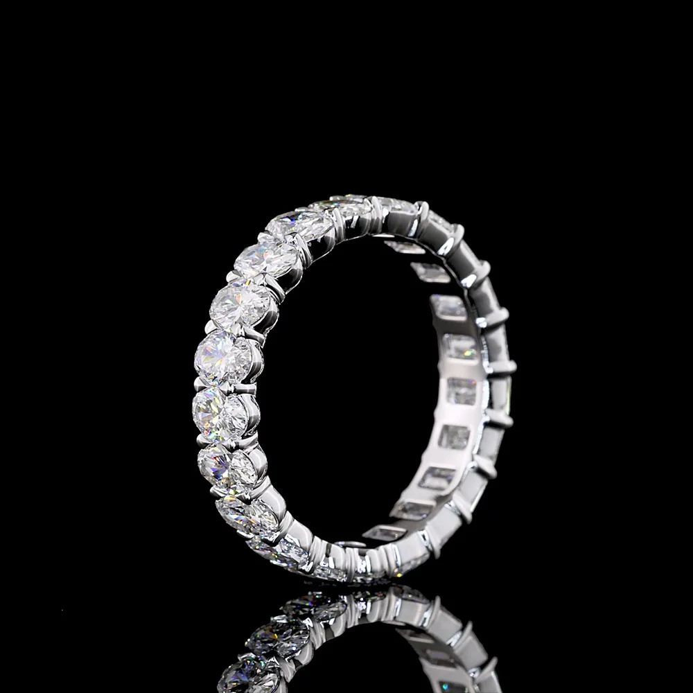 14K White Gold Eternity Band with Alternating Oval and Emerald Cut Lab Diamonds - 3.86 Carats Total Diamond Weight - Covaloro Fine Jewelry - Image 4
