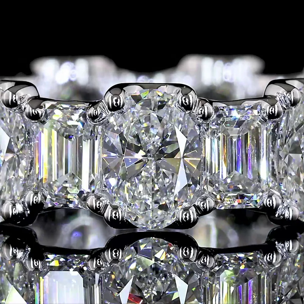 14K White Gold Eternity Band with Alternating Oval and Emerald Cut Lab Diamonds - 4.76 Carats Total Diamond Weight - Covaloro Fine Jewelry - Image 2