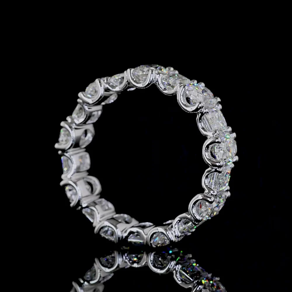 14K White Gold Eternity Band with Alternating Oval and Emerald Cut Lab Diamonds - 4.76 Carats Total Diamond Weight - Covaloro Fine Jewelry - Image 3