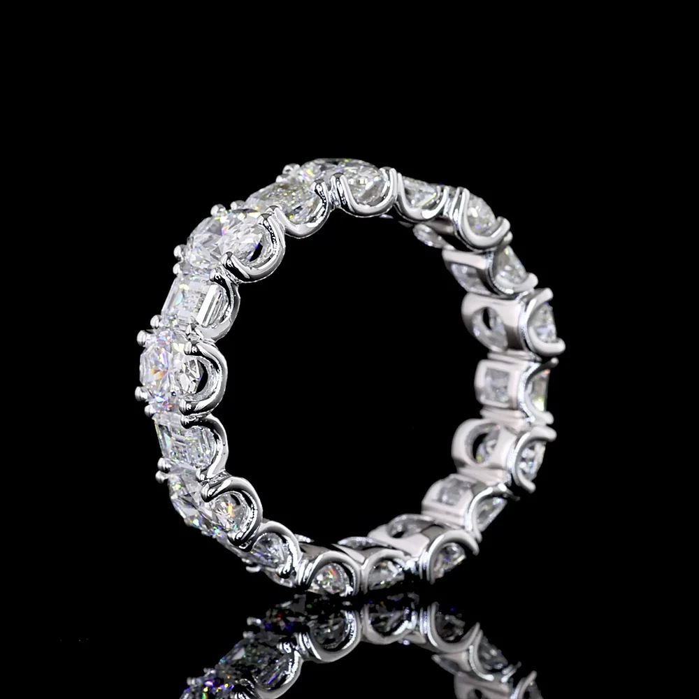 14K White Gold Eternity Band with Alternating Oval and Emerald Cut Lab Diamonds - 4.76 Carats Total Diamond Weight - Covaloro Fine Jewelry - Image 4