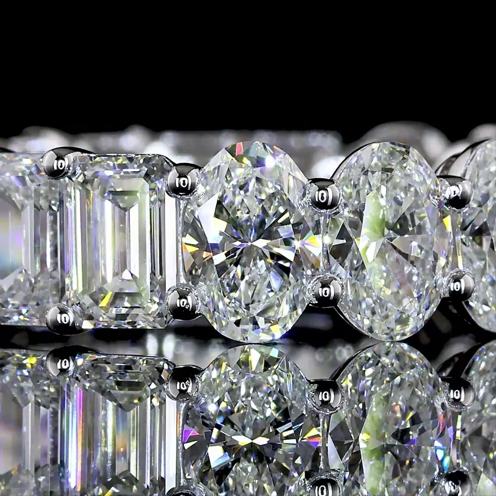 14K White Gold Eternity Band with Alternating Oval and Emerald Cut Lab Diamonds - 5.80 Carats Total Diamond Weight - Covaloro Fine Jewelry - Image 2
