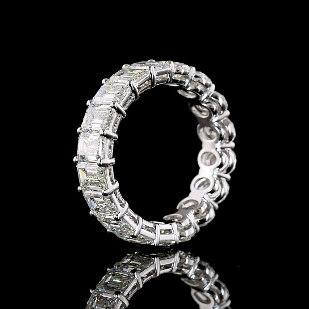 14K White Gold Eternity Band with Alternating Oval and Emerald Cut Lab Diamonds - 5.80 Carats Total Diamond Weight - Covaloro Fine Jewelry - Image 4