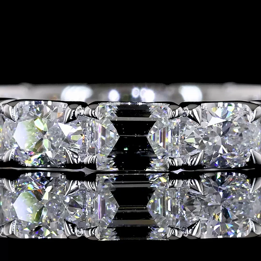 14K White Gold Eternity Band with Alternating Oval and Emerald Cut Lab Diamonds in East-West U-Prong Setting - 2.06 Carats Total Diamond Weight - Covaloro Fine Jewelry - Image 2