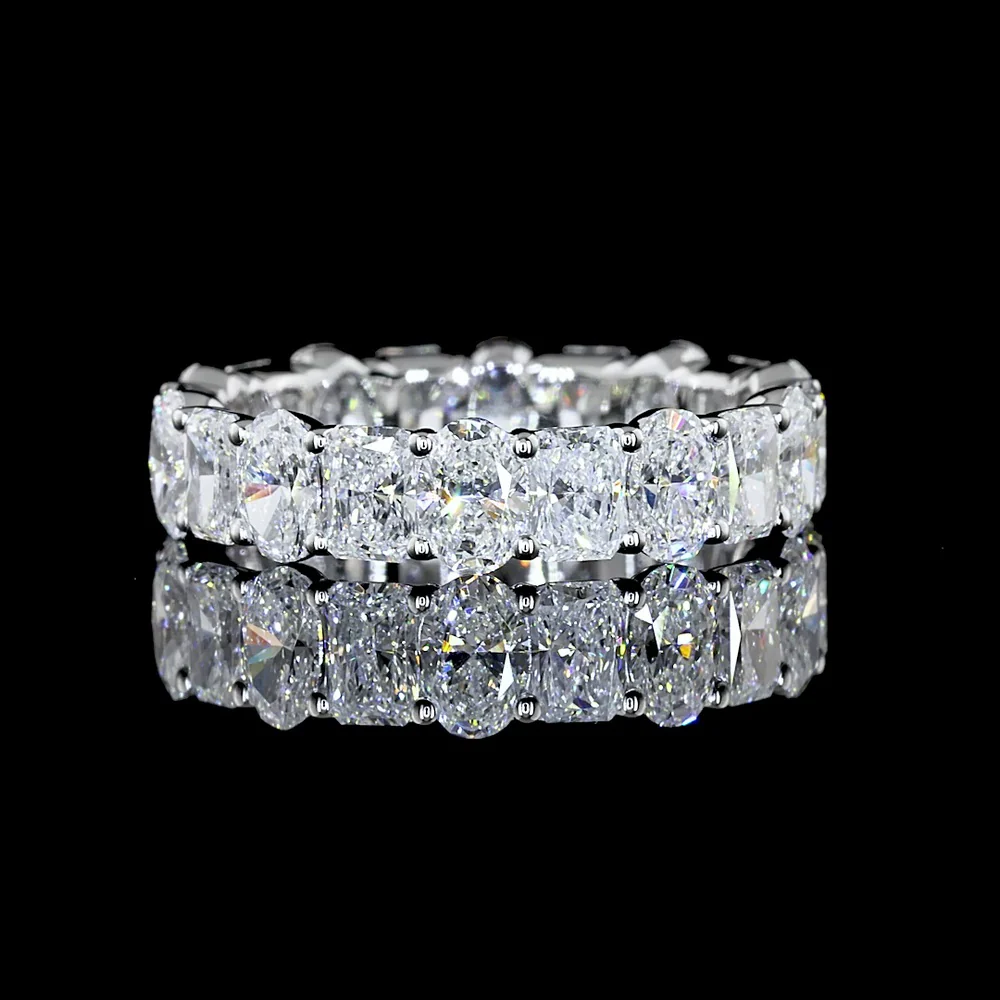 14K White Gold Eternity Band with Alternating Radiant and Oval Cut Lab Diamonds - 3.66 Carats Total Diamond Weight - Covaloro Fine Jewelry