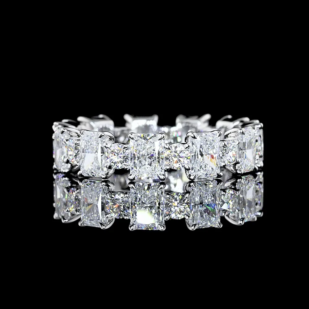14K White Gold Eternity Band with Alternating Radiant Cut and Brilliant Cut Lab Diamonds - 3.09 Carats Total Diamond Weight - Covaloro Fine Jewelry