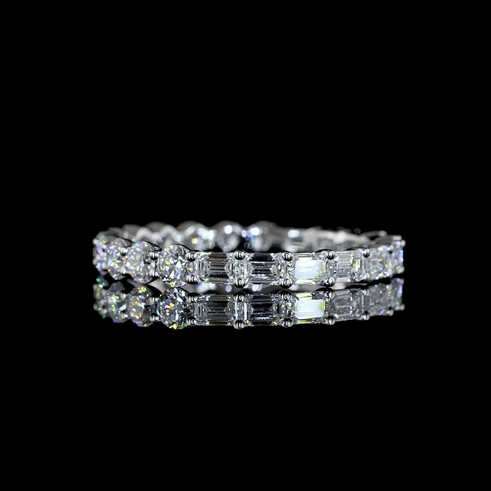 14K White Gold Eternity Band with Alternating Round Brilliant and Emerald Cut Lab Diamonds - 1.97 Carats Total Diamond Weight - Covaloro Fine Jewelry