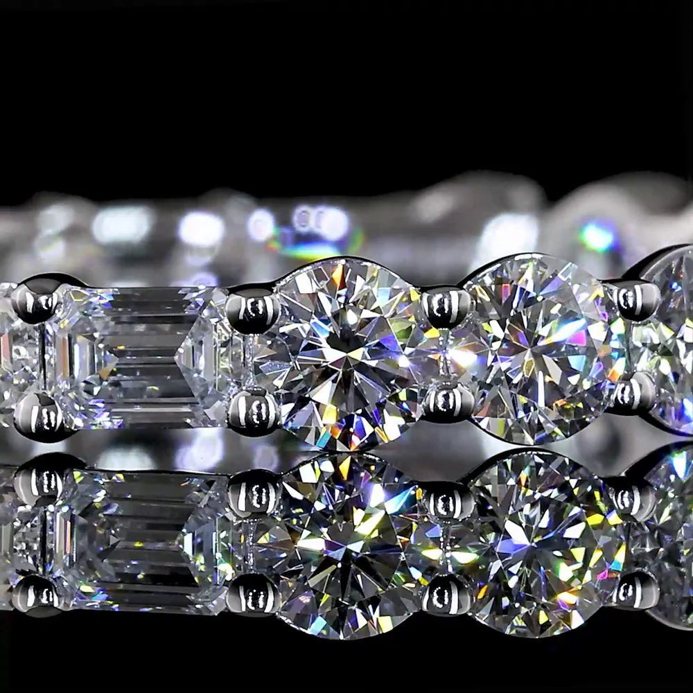 14K White Gold Eternity Band with Alternating Round Brilliant and Emerald Cut Lab Diamonds - 1.97 Carats Total Diamond Weight - Covaloro Fine Jewelry - Image 2