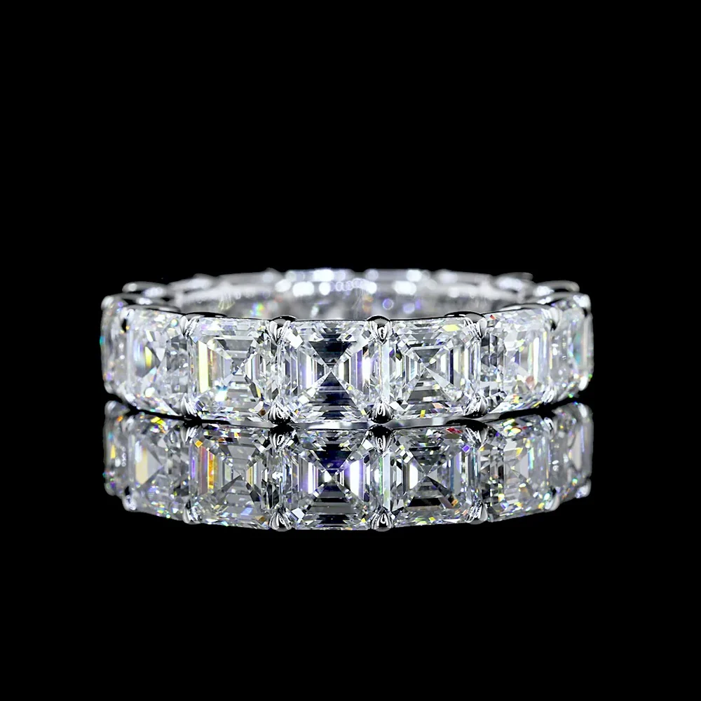 14K White Gold Eternity Band with Asscher Cut Lab Diamonds - 7.03 Carat Total Weight, E-F Color, VS Clarity - Covaloro Fine Jewelry