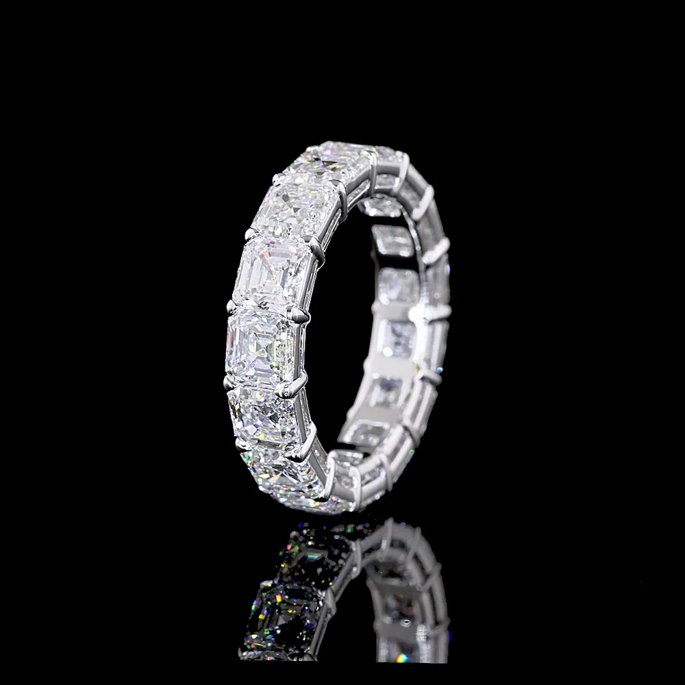 14K White Gold Eternity Band with Asscher Cut Lab Diamonds - 7.03 Carat Total Weight, E-F Color, VS Clarity - Covaloro Fine Jewelry - Image 4