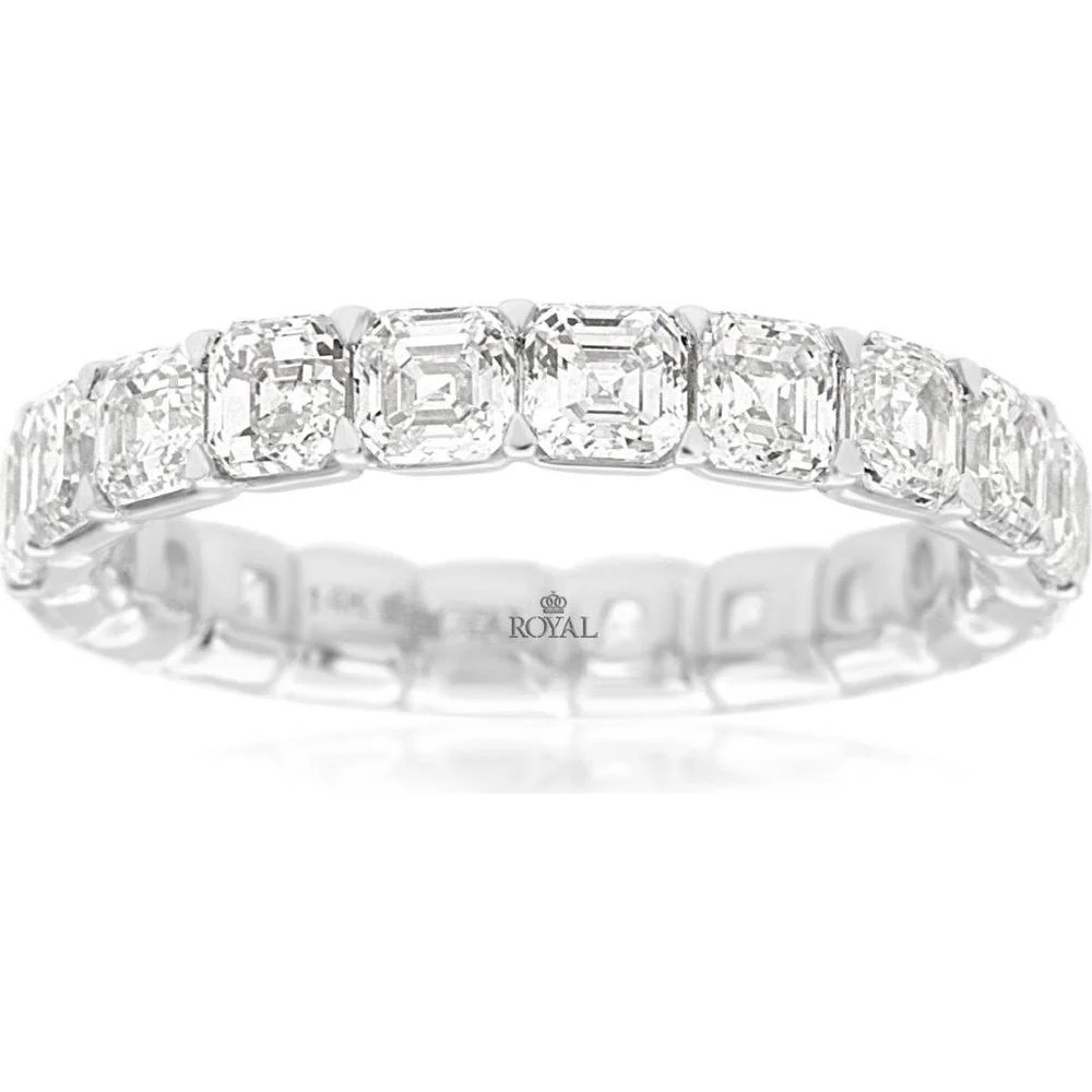 14K White Gold Eternity Band with Bar-Set Step Cut Diamonds - 4.00 Carat Total Diamond Weight - Royal Jewelry