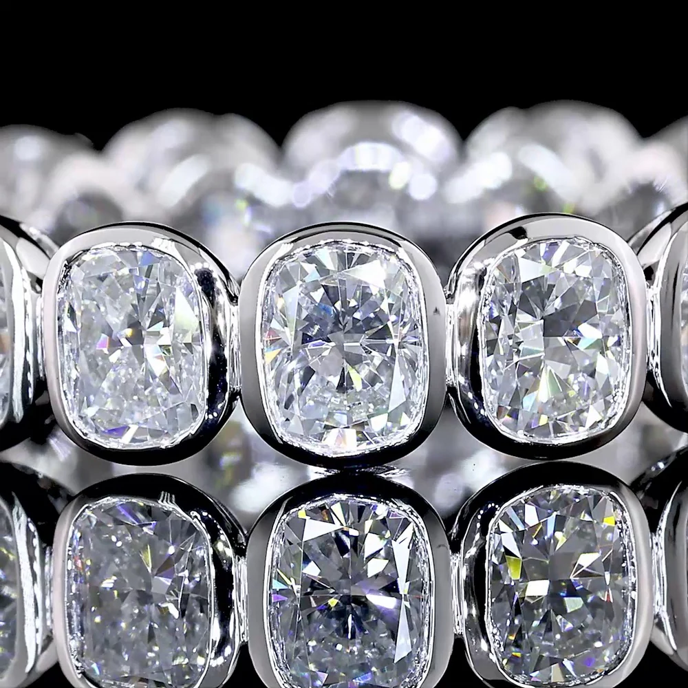 14K White Gold Eternity Band with Bezel Set Cushion Brilliant Cut Lab Diamonds - 3.34 Carat Total Weight - Covaloro Fine Jewelry - Image 2