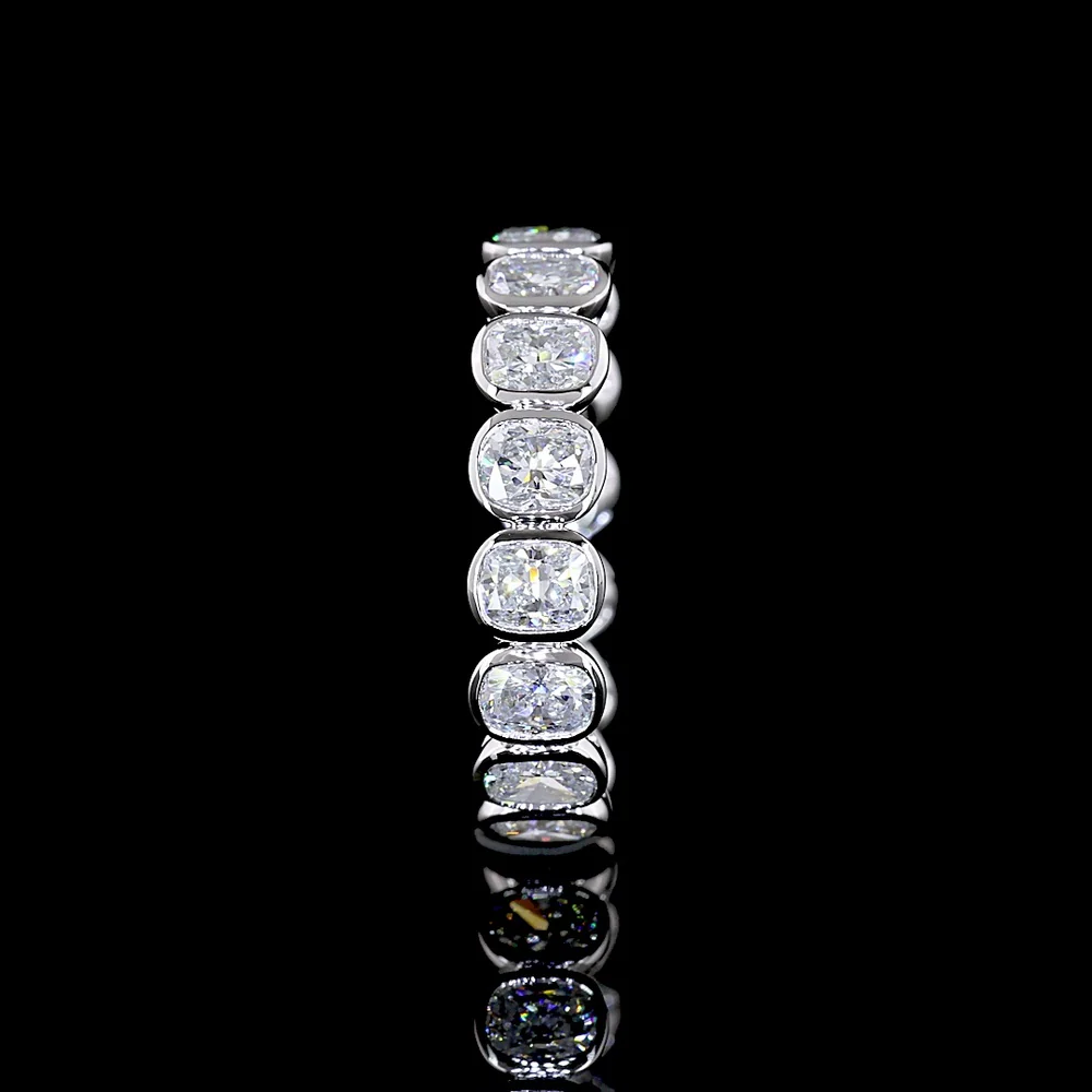 14K White Gold Eternity Band with Bezel Set Cushion Brilliant Cut Lab Diamonds - 3.34 Carat Total Weight - Covaloro Fine Jewelry - Image 3
