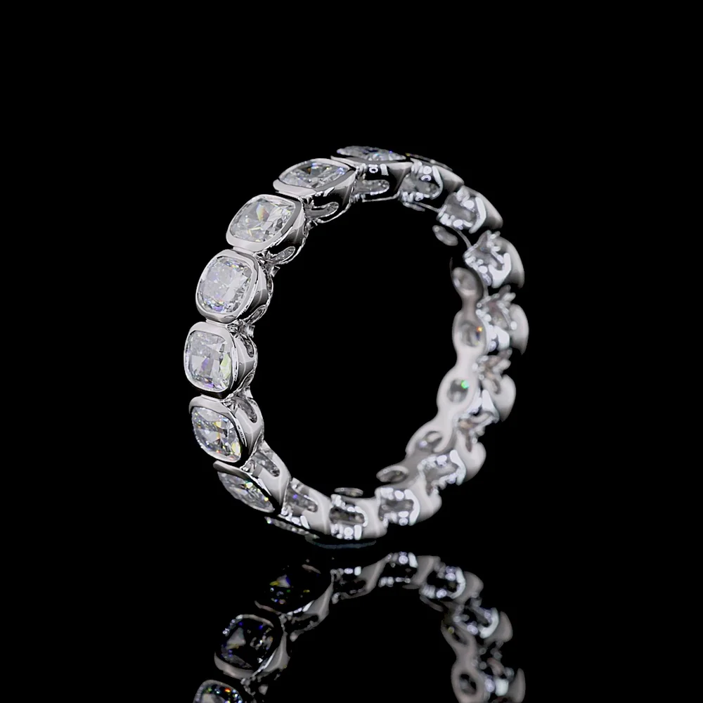 14K White Gold Eternity Band with Bezel Set Cushion Brilliant Cut Lab Diamonds - 3.34 Carat Total Weight - Covaloro Fine Jewelry - Image 4