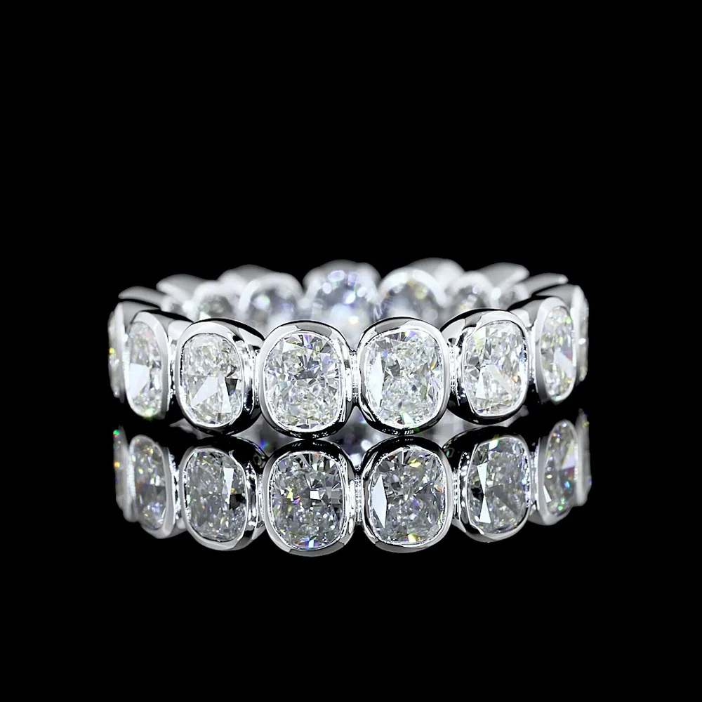 14K White Gold Eternity Band with Bezel-Set Cushion Brilliant Cut Lab Diamonds - 4.08 Carat Total Weight - Covaloro Fine Jewelry