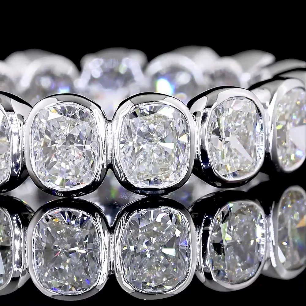 14K White Gold Eternity Band with Bezel-Set Cushion Brilliant Cut Lab Diamonds - 4.08 Carat Total Weight - Covaloro Fine Jewelry - Image 2