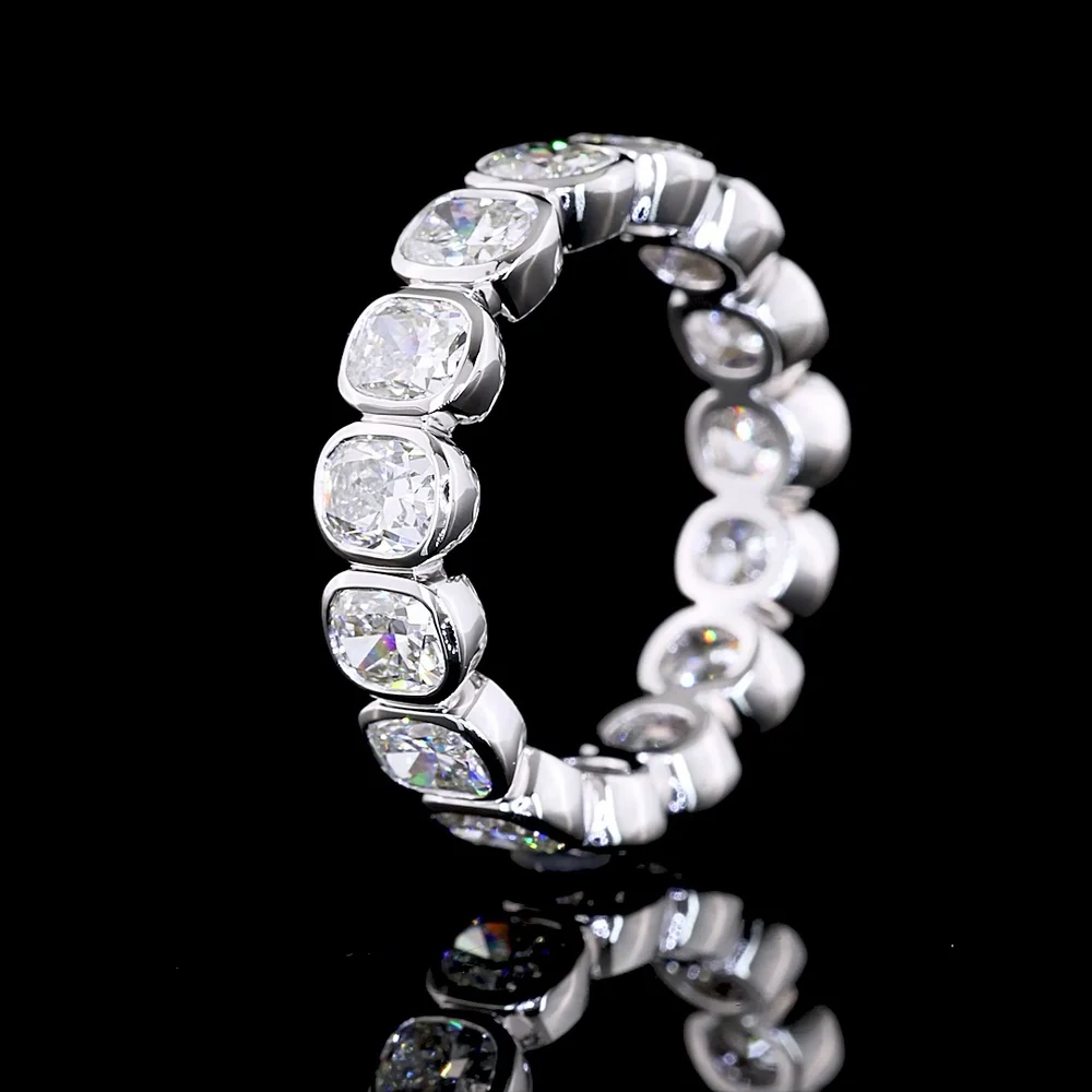 14K White Gold Eternity Band with Bezel-Set Cushion Brilliant Cut Lab Diamonds - 4.08 Carat Total Weight - Covaloro Fine Jewelry - Image 3
