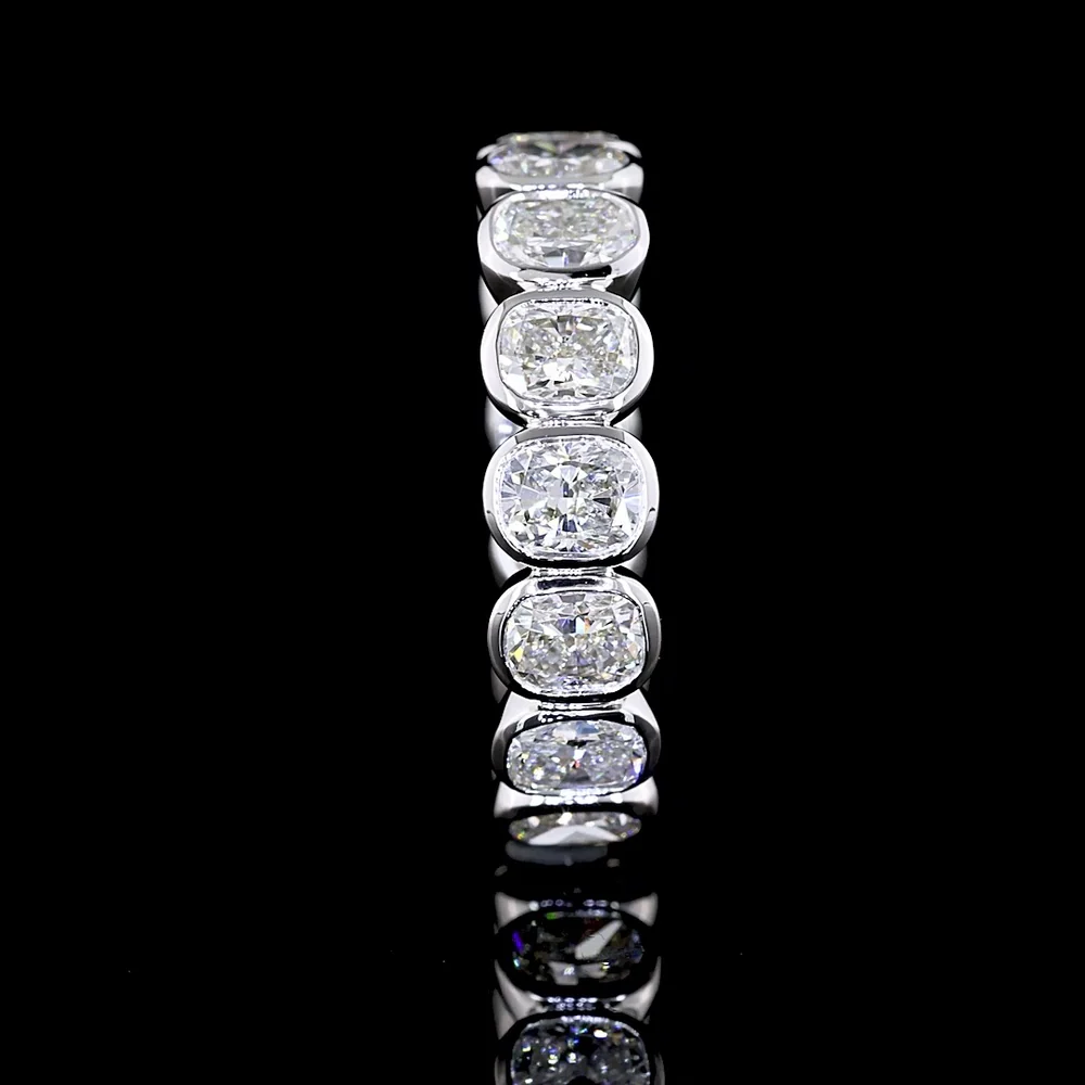 14K White Gold Eternity Band with Bezel-Set Cushion Brilliant Cut Lab Diamonds - 4.08 Carat Total Weight - Covaloro Fine Jewelry - Image 4
