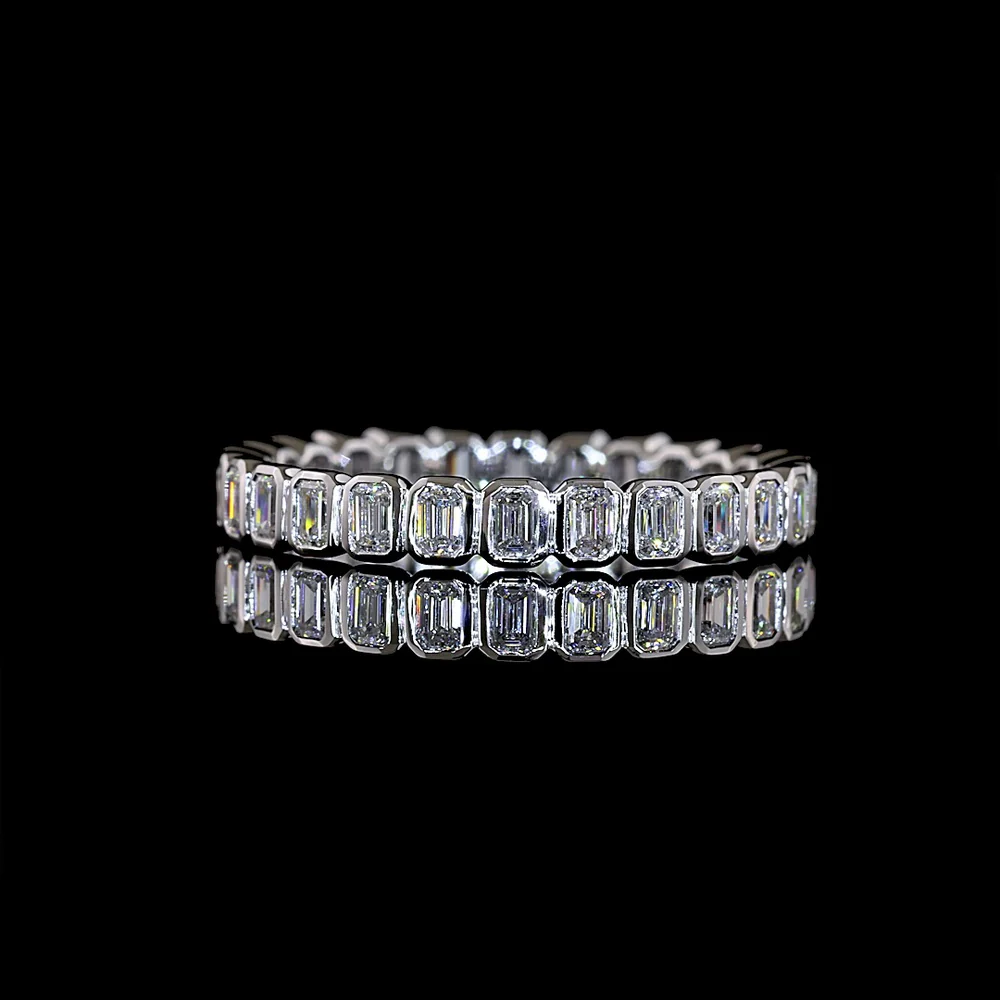 14K White Gold Eternity Band with Bezel Set Emerald Cut Lab Diamonds - 0.97 Carat Total Weight - Covaloro Fine Jewelry