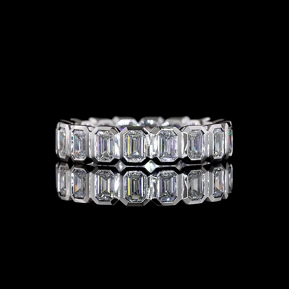 14K White Gold Eternity Band with Bezel Set Emerald Cut Lab Diamonds - 1.80 Carats Total Diamond Weight - Covaloro Fine Jewelry