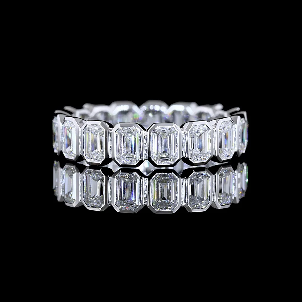 14K White Gold Eternity Band with Bezel Set Emerald Cut Lab Diamonds - 2.50 Carat Total Diamond Weight - Covaloro Fine Jewelry