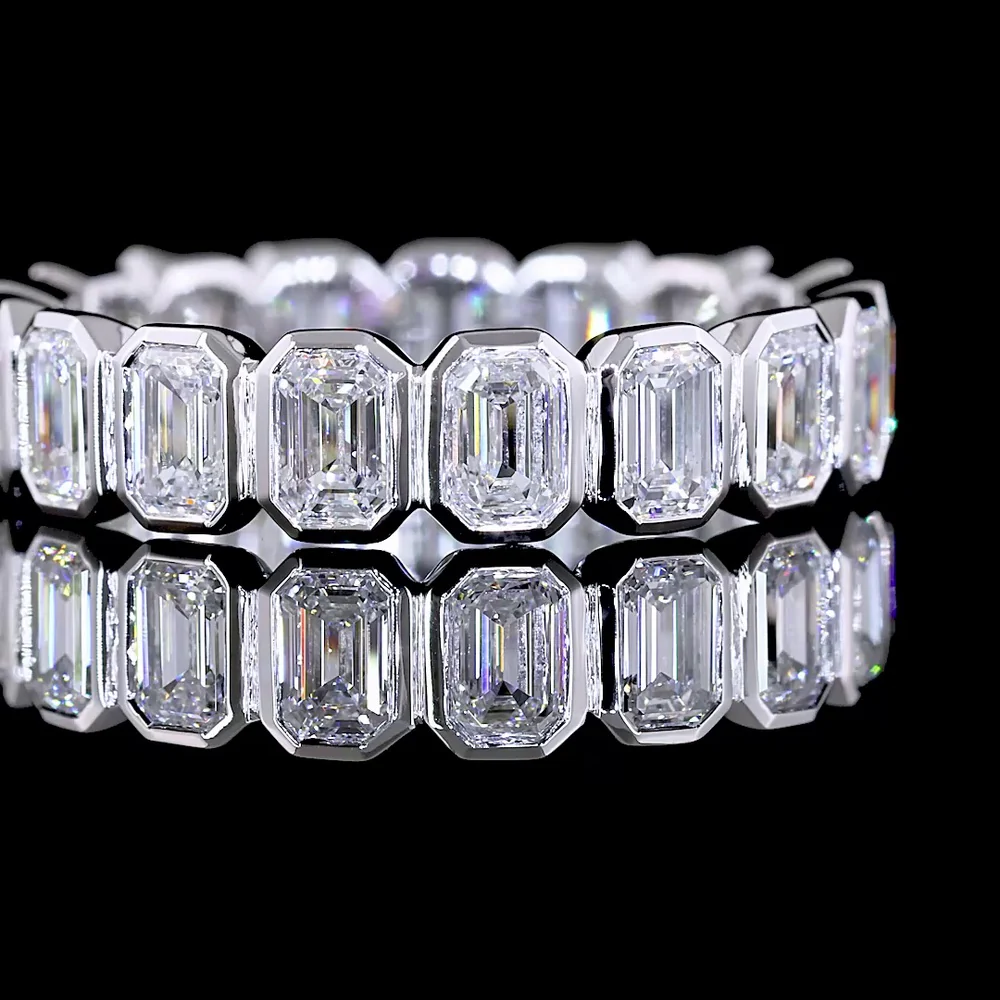 14K White Gold Eternity Band with Bezel Set Emerald Cut Lab Diamonds - 2.50 Carat Total Diamond Weight - Covaloro Fine Jewelry - Image 2