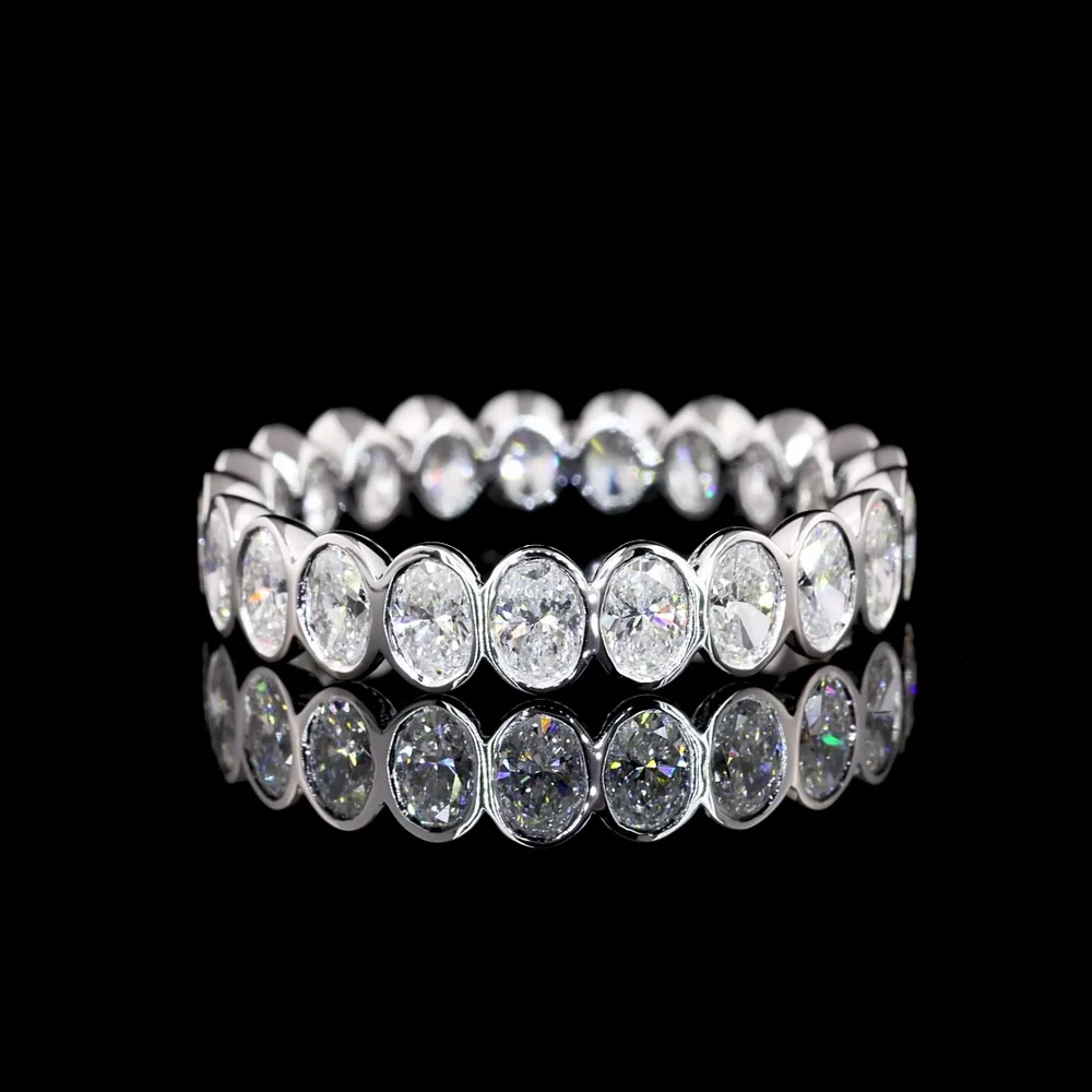 14K White Gold Eternity Band with Bezel Set Oval Cut Lab Diamonds - 21 Stones, 1.88 Total Carat Weight, E-F Color VS2 Clarity - Covaloro Fine Jewelry