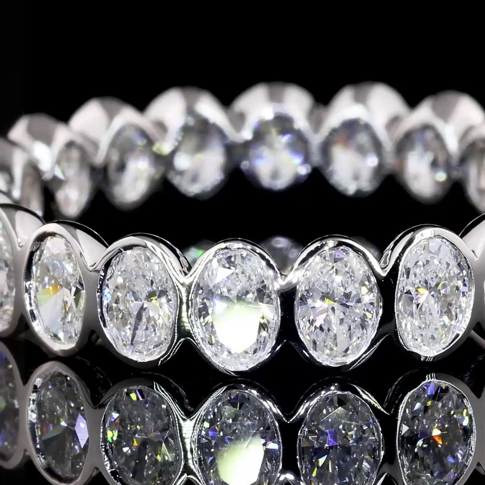 14K White Gold Eternity Band with Bezel Set Oval Cut Lab Diamonds - 21 Stones, 1.88 Total Carat Weight, E-F Color VS2 Clarity - Covaloro Fine Jewelry - Image 2