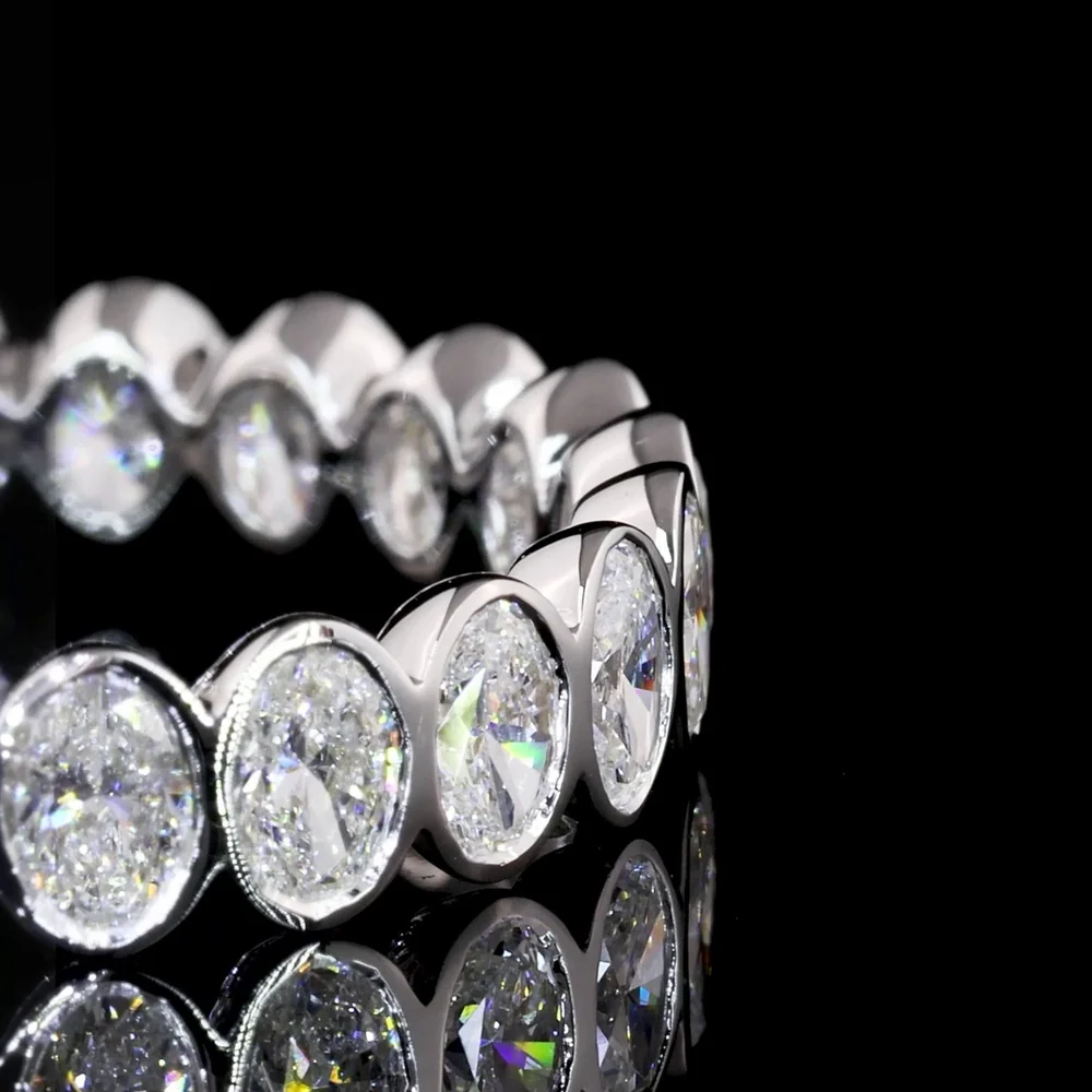 14K White Gold Eternity Band with Bezel Set Oval Cut Lab Diamonds - 21 Stones, 1.88 Total Carat Weight, E-F Color VS2 Clarity - Covaloro Fine Jewelry - Image 3