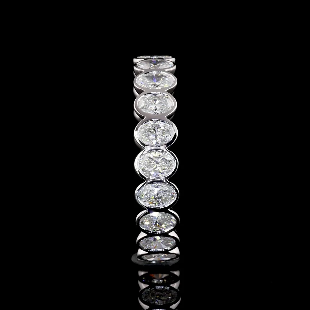 14K White Gold Eternity Band with Bezel Set Oval Cut Lab Diamonds - 21 Stones, 1.88 Total Carat Weight, E-F Color VS2 Clarity - Covaloro Fine Jewelry - Image 4