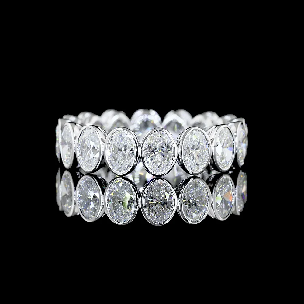 14K White Gold Eternity Band with Bezel Set Oval Cut Lab Diamonds - 3.00 Total Carat Weight - Covaloro Fine Jewelry