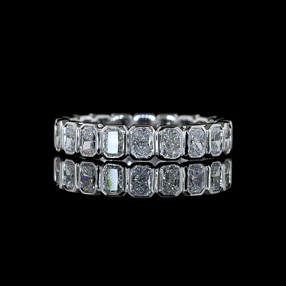 14K White Gold Eternity Band with Bezel Set Radiant Cut Lab Diamonds - 1.98 Carats Total Carat Weight, E-F Color VS1 Clarity - Covaloro Fine Jewelry