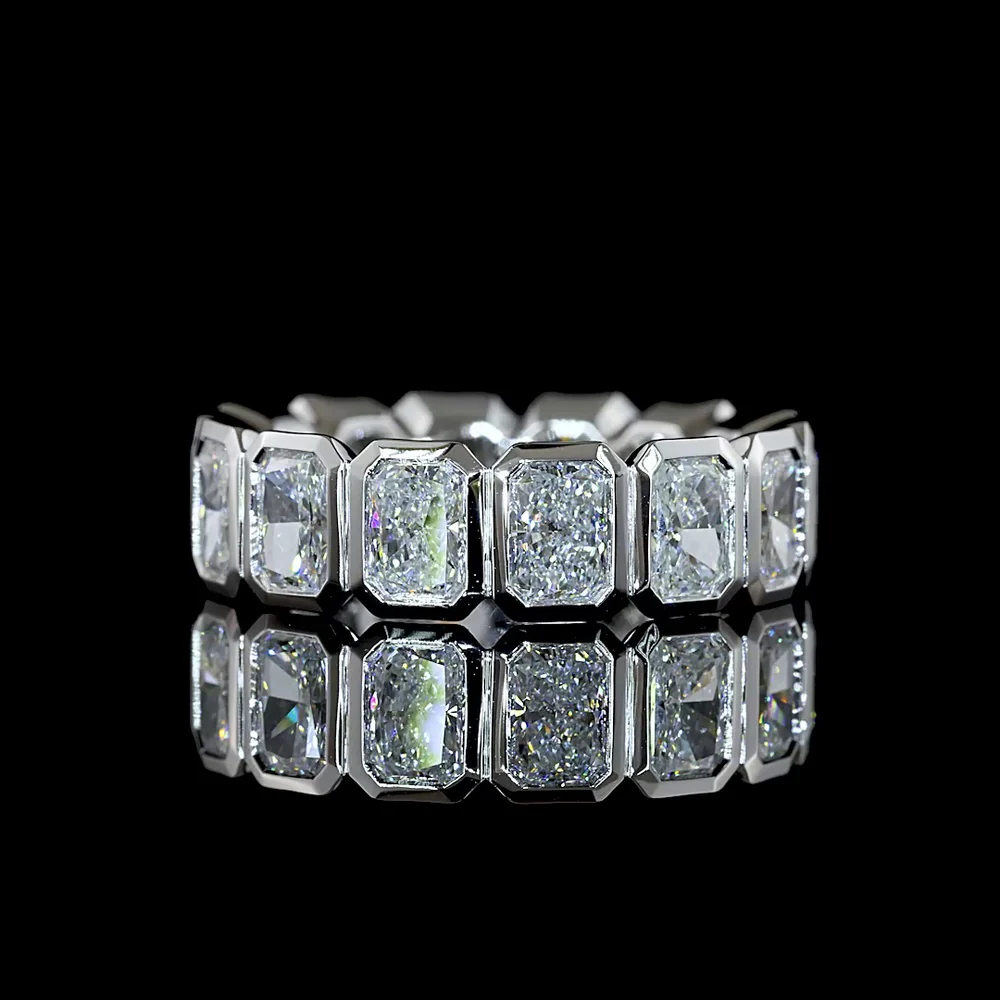 14K White Gold Eternity Band with Bezel Set Radiant Cut Lab Diamonds - 4.68 Carat Total Weight (14 Stones) - E-F VS Quality - Covaloro Fine Jewelry