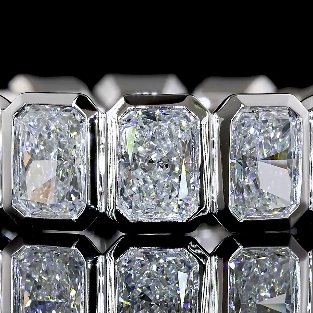 14K White Gold Eternity Band with Bezel Set Radiant Cut Lab Diamonds - 4.68 Carat Total Weight (14 Stones) - E-F VS Quality - Covaloro Fine Jewelry - Image 2
